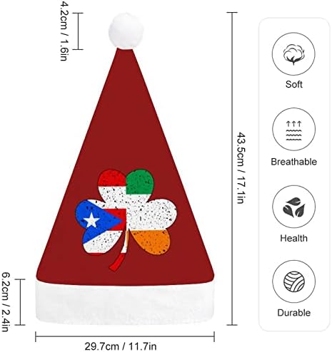 Porto Rico Irlandês Shamrock Chapéu de Natal Capéu de Papai Noel para adultos unissex Comfort Comfort Classic Xmas Cap para