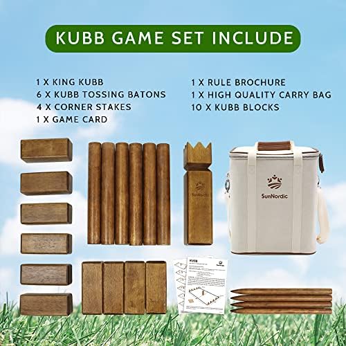Conjunto de jogos de quintal kubb sunnordic, jogo de arremesso de madeira de borracha de jardim, xadrez gigante de choque