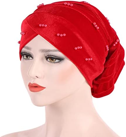 Jdyaoying turbante de turbante envolve lenços de veludo pérolas para mulheres chapéu de capa de cabelos de gorro floral
