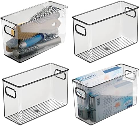 MDESIGN Slim Plástico Organizador de banheiro - Bin Storage Bin W/Handles para gabinete, vaidade e organização da pia