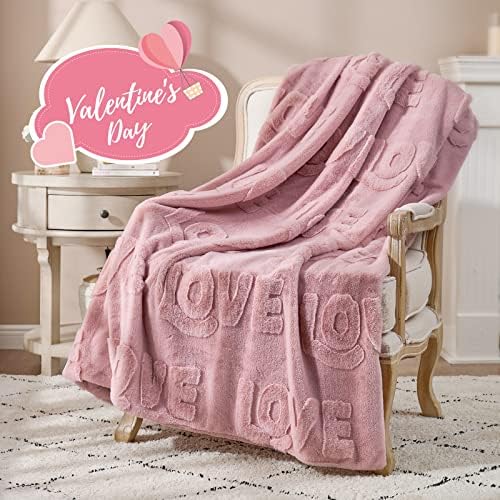Ancelável Bliss Jacquard Faux Fur Blanket Wife Gifts Throw Planta para sofá, manta de amor rosa tamanho 50 x60,