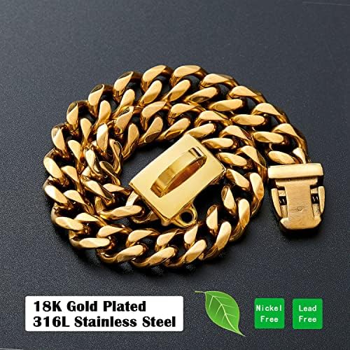 18K Gold Gold Chain Chain Training Treination Choke Collar, Martingale Heavyduty Aço inoxidável colarinho de cão, colar