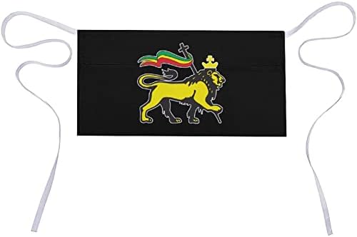 Rastafari Lion of Judá, 11,8 polegadas da cintura de avental de avental de garçonete de meias aventais com 3 bolsos para o