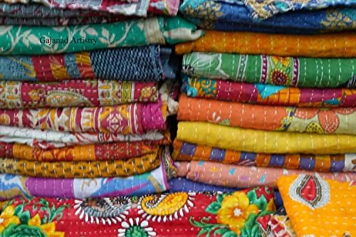 Gajanad Artistry 1 peça feita à mão indiana vintage kantha colchas reversíveis decoração de casa boêmia cobertor de cor