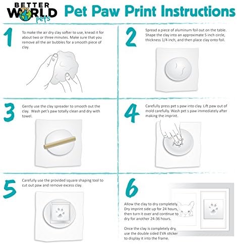 Better World World Pets Paw Print + FOTO MORTE MARCAÇÃO DE MONTAÇÃO DE 4 x 6 polegadas Imagem - Memorial Clay Impress Kit - Para cães