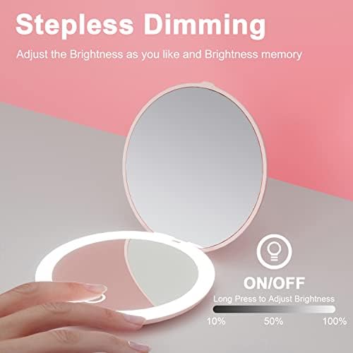 P TopPstore LED iluminado espelho compacto, espelho de maquiagem de maquiagem de viagem de 4 polegadas 1x/5x, espelho compacto portátil