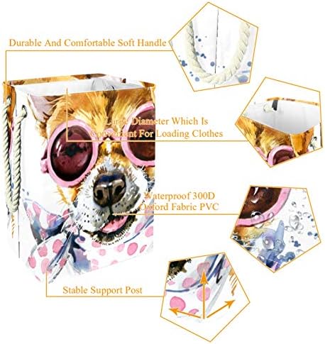 Indicultor fofo cachorro com óculos Lenço grande lavanderia cesto de roupas prejudiciais à prova d'água cesta de
