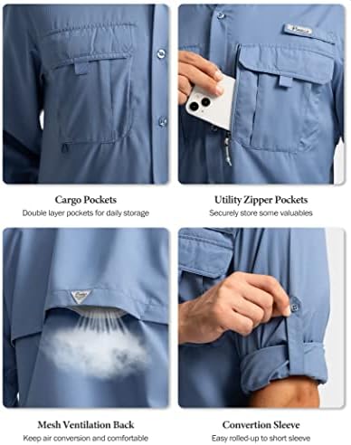 Camisas de pesca de proteção solar masculinas Camisas de trabalho de manga longa para homens Upf50+ Button Down camisetas com