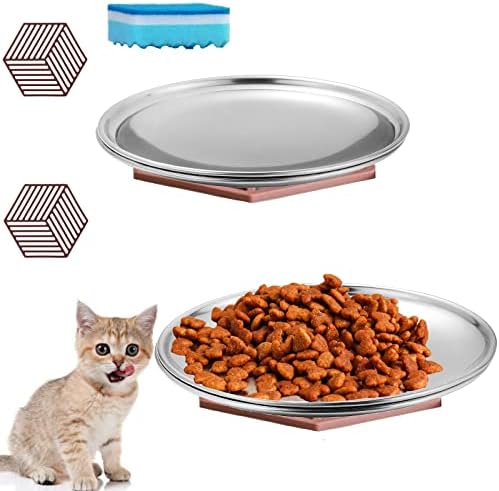 Hercocci Aço inoxidável tigelas de gato, 4 peças Cat Bushker aliviar alimentos lisos e tigelas de água, fadiga de fadiga pratos rasos