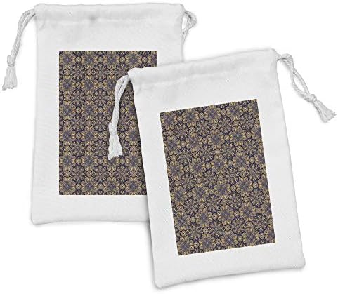 Conjunto de bolsas de tecido de Ambesonne Mandala de 2, folhas de curlículas de renascimento oriental e flora rica, pequena