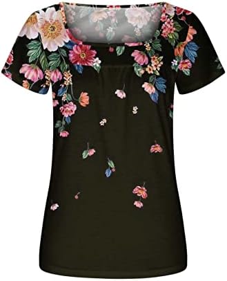 Blouses e tops femininos estampas florais vestidos de manga curta solta de pescoço de pescoço de túnica fluida de túnica henley