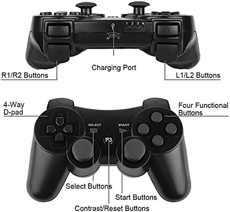 Controlador sem fio JINHOABF para PS3, Gaming de vibração dupla embutida Joystick Remote Compatible com PlayStation 3, com