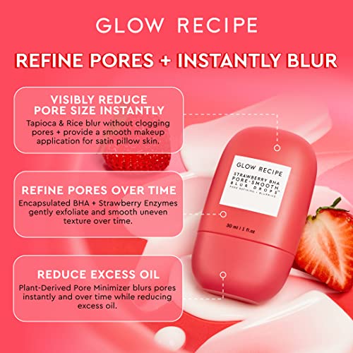Receita de brilho Strawberry bha poros -lusa gotas de borrão - sem silicone, livre de óleo - BHA Primer Face Makeup Pore Minimizer