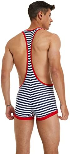 Seobean Tauwell Mens Stripe Fitness Wrestling Leotard Singlet Bodysuit com zíper 9708