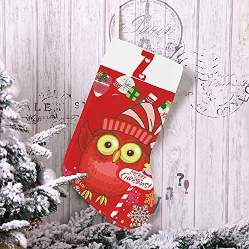 Monogram Santa Owl Christmas Stocking com letra Z e coração 18 polegadas grandes vermelhas e brancas