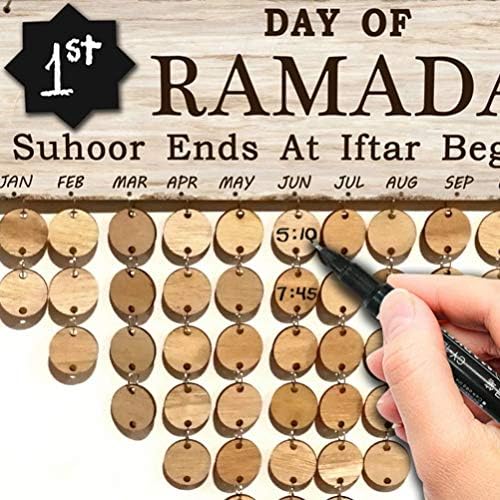Pretyzoom Wooden Advent Calendar Decoração Eid Mubarak Placa pendurada 2021 Ramadã Decorações para Festival em casa Supplies