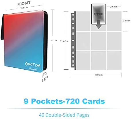 Omotiya Trading Card Binder, Fit 720 Cards com páginas laterais duplas de 9 bolsos, fichário de coleção de beisebol com 40