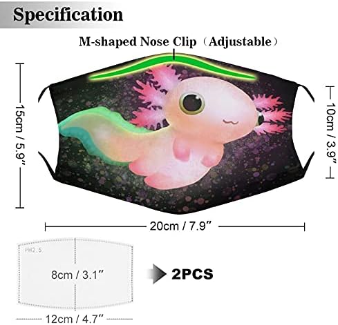 Mascas de face ajustáveis ​​de 2 peças axolotl com 4 filtros ajustáveis. Máscaras de capa da boca
