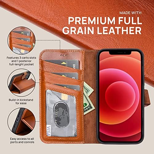 Oxa Leather iPhone 12 Mini Case Wallet, iPhone 12 Mini Case com caça de cartão, porta -carteira de couro destacável