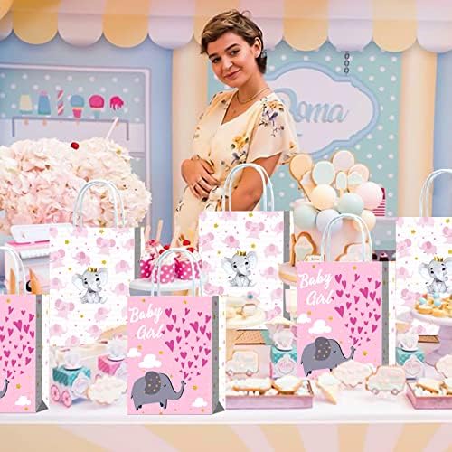 16 peças elefante para bebês sacos de presente para suprimentos para festas de chá de bebê, chá de bebê delinear lanches de doces