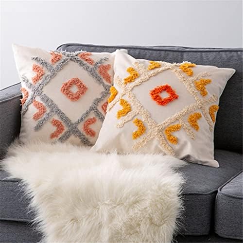 Zhuhw feito à mão travesseiro bordado geométrico de polka cinza laranja Capa de almofada de almofada de almofada decorativa de travesseiro