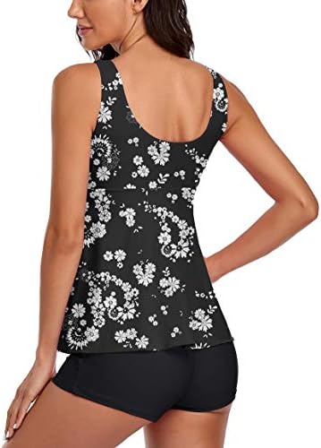 Modest Tankini Swimsuits para mulheres Tampa de tanque de banho floral de dois peças com tampa de estampa floral com roupas de