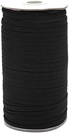 Rolo de cordão de cinta de elástico elástica plana preta para costura e criação de 1/8 de polegada 3mm 200 jardas