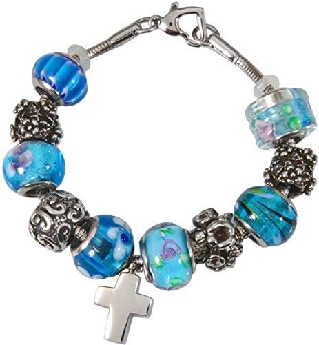 Memorial Gallery Celestial Blue Remembrance Bead Pet Cross Urn Charm Bracelet, 7