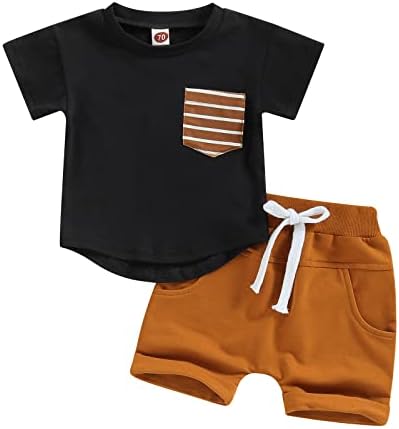 Roupas de menino de verão Manga curta Bloco de cores Tshirt Tops Shorts de cordão de 2pcs Conjuntos de roupas casuais