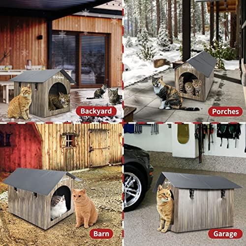 Casa de gato aquecida com SWSUN com uma almofada de aquecimento de animais de estimação de 35W para gatos externos feitos