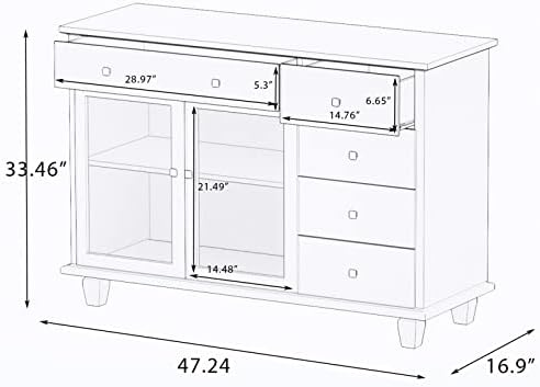 Gabinete de armazenamento elegante e espaçoso, cômoda moderna de gavetas, vidro branco Changhong 5 gavetas 2 portas para organização