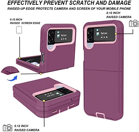 Caixa Onola com clipe de cinto para a caixa Samsung Galaxy Z Flip 4 com protetor de câmera de lente transparente, [Kickstand] Camada