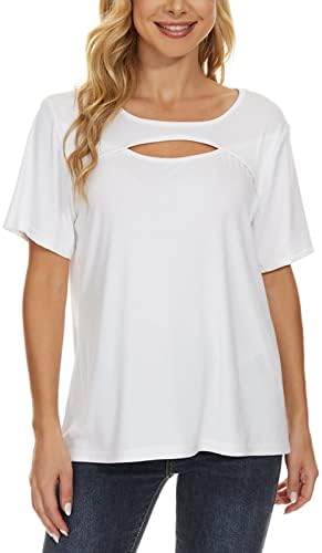 Wenini Womens Tops Tops de verão - Moda Womens Tops Casual Casual Casual Camiseta de Blusa Sólida Pullove Solid