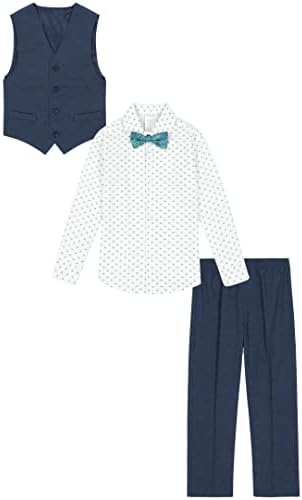 Conjunto formal de trajes formais de 4 peças dos meninos de Calvin Klein, colete, calça, camisa de colarinho e gravata
