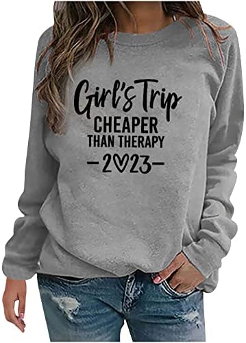 GRILS TRIP mais barato que a terapia 2023 Sorto para mulheres de manga comprida Camisa de pullinatória casual do suéter de pulôver