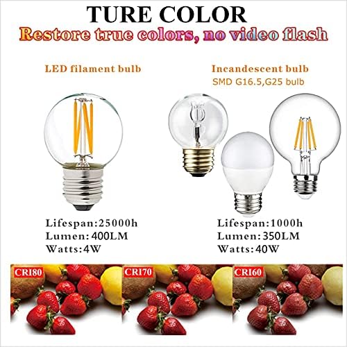 Pacote LiteHistory de G16.5 Lâmpada de lâmpada 4W = 40W E26 Edison Bulb 400lm e T10 Bulbo LED 6W = 60W Branco quente 2700k 600lm