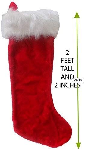 Meia clássica tradicional de Natal vermelho - pelúcia aveludada ou aveludado X -Large 28 polegadas 2 pés de altura
