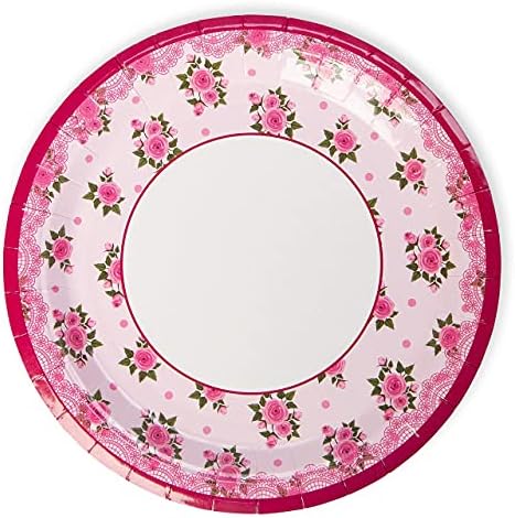 Rose Floral Party Supplies - 9 e 7 em pratos de papel, xícaras de papel, guardana