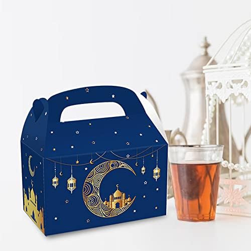 12 Pacote Eid Mubarak Treat Boxes, Blue Ramadan Gift Boxes