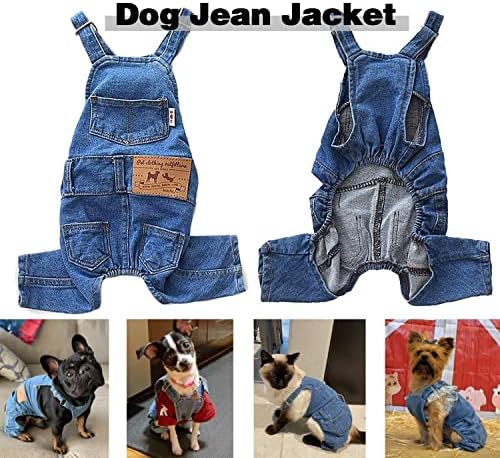 Camisas para cães Macacão de jeans, vestuário de jeans de estimação, trajes de macacão de jaqueta jeans jeans, moda de calça