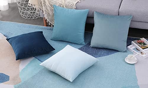 Capas de travesseiros de veludo sólido azul 18x18 Conjunto de 4, travesseiros de sofá decorativos modernos e modernos