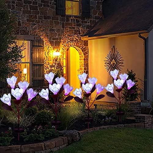 [Atualizado 5 flores] Luzes de estaca de jardim decorativas alimentadas por energia solar, Flores artificiais da magnólia