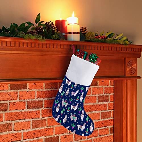 Lhama com cacto padrão de Natal meias com lareira de pelúcia pendurada para decoração da casa da árvore de Natal