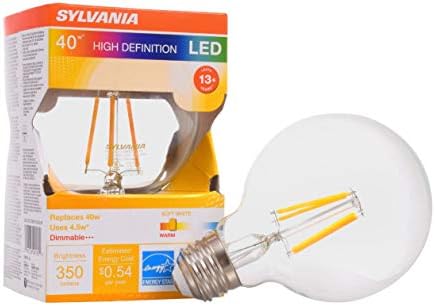 Sylvania G25 Globe LED Bulb, 40W Eficiente eficiente de 4,5W, Dimmable, estilo Edison, 13 anos, 350 lúmens, 2700k, branco