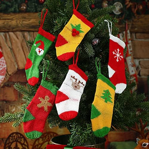 6 peças Mini meias de Natal 2 x 5 polegadas Calmas de Natal penduradas Ornamentos de meia rena Flocos de neve Flores