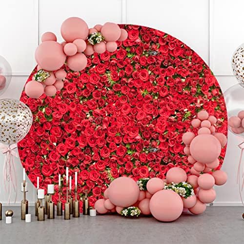 Afoto 7x7ft Flores de rosas vermelhas parede redonda capa de cenário da primavera floral floral Dia dos namorados