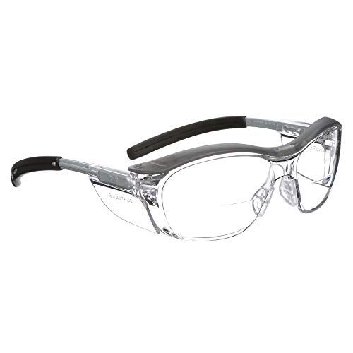 Óculos de segurança de 3m com leitores, leitores nuvo, +2,0 dioptria, ANSI Z87, lente clara, moldura cinza, ponte de nariz macio,