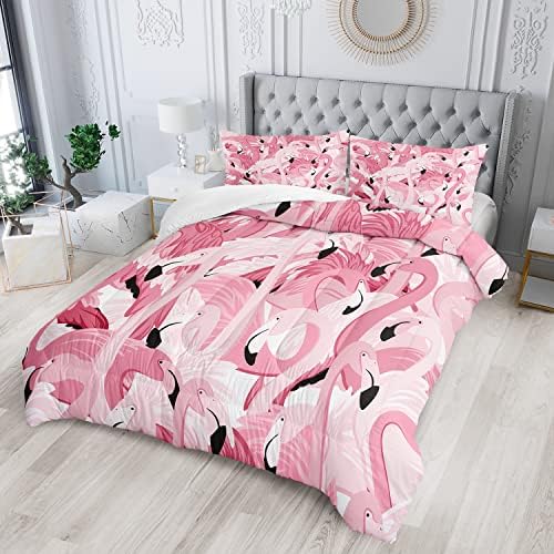 Conjunto de edredom de Ailonen Flamingo para crianças meninas, conjunto de roupas de cama de padrão de flamingo tropical,