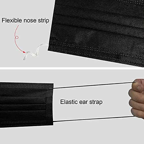 Máscaras faciais descartáveis ​​pretas com loop de ouvido elástico, 3 camadas máscara de cobertura de proteção contra a boca de proteção