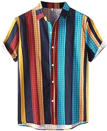 Camisas havaianas masculinas Manga curta Camisa impressa e estampada de camisa de praia casual e confortável para homens